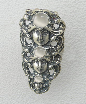 Sterling Silver Triple Goddess Ring With White Moonstone Size 12